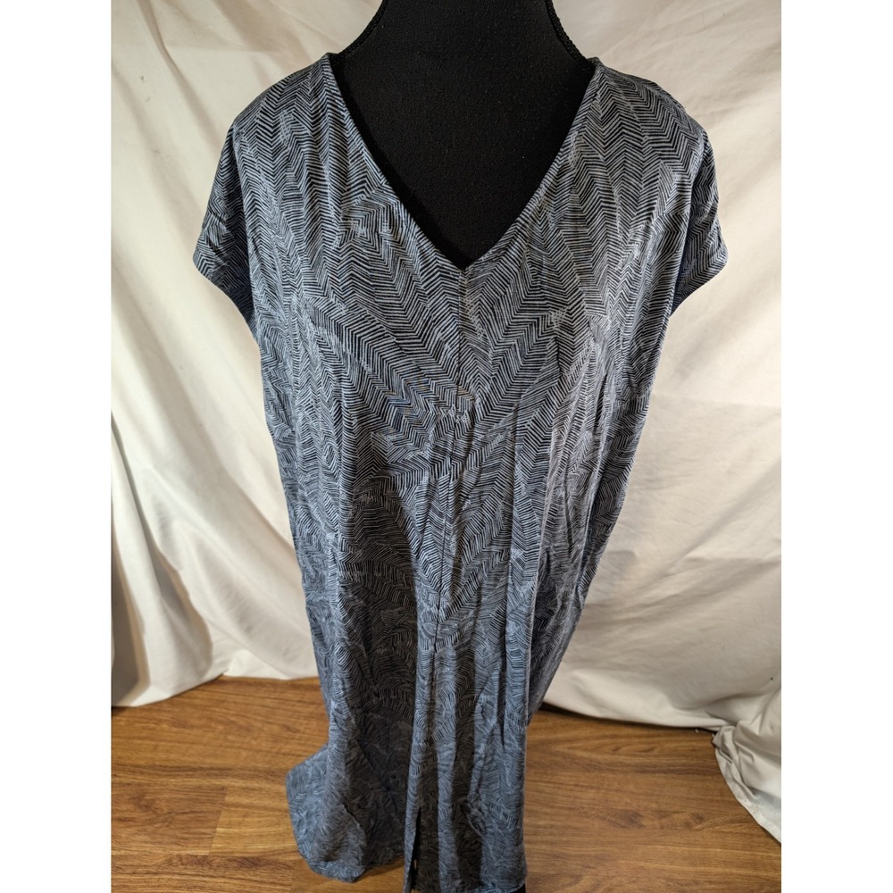 J Jill Size PM Blue & Navy Jersey Knit V Neck Dress